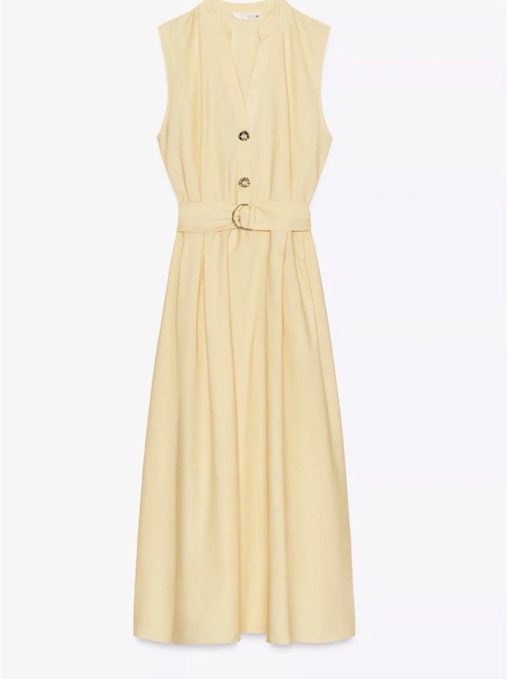 Zara Pale Yellow Sleeveless Belted Midi Dress new 100% cotton graduation - Picture 3 of 8